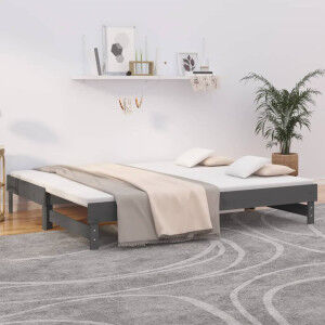 vidaXL Sofá Cama Extraíble Madera Maciza De Pino Gris 2x(90x200) Cm