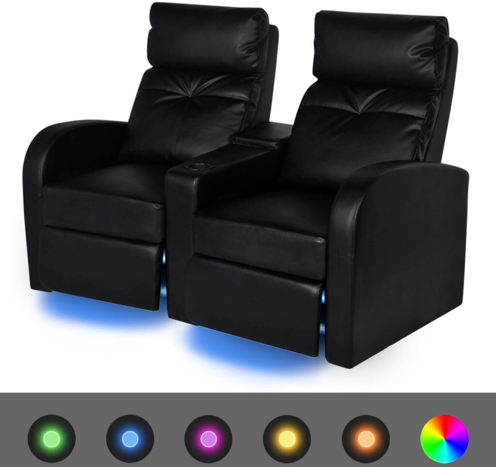 vidaXL Sillón de 2 plazas con LED cuero sintético negro