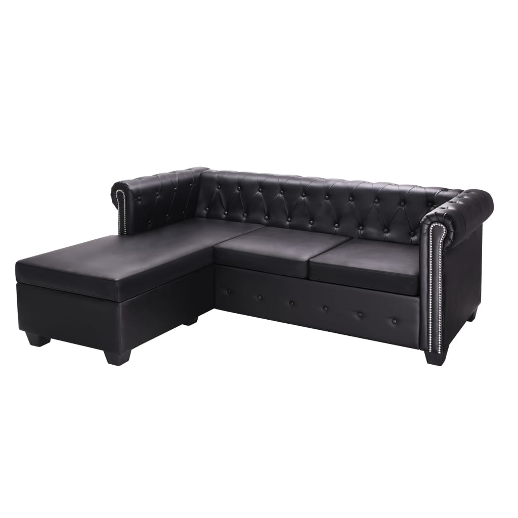 vidaXL Sofá Chesterfield en forma de L cuero sintético negro