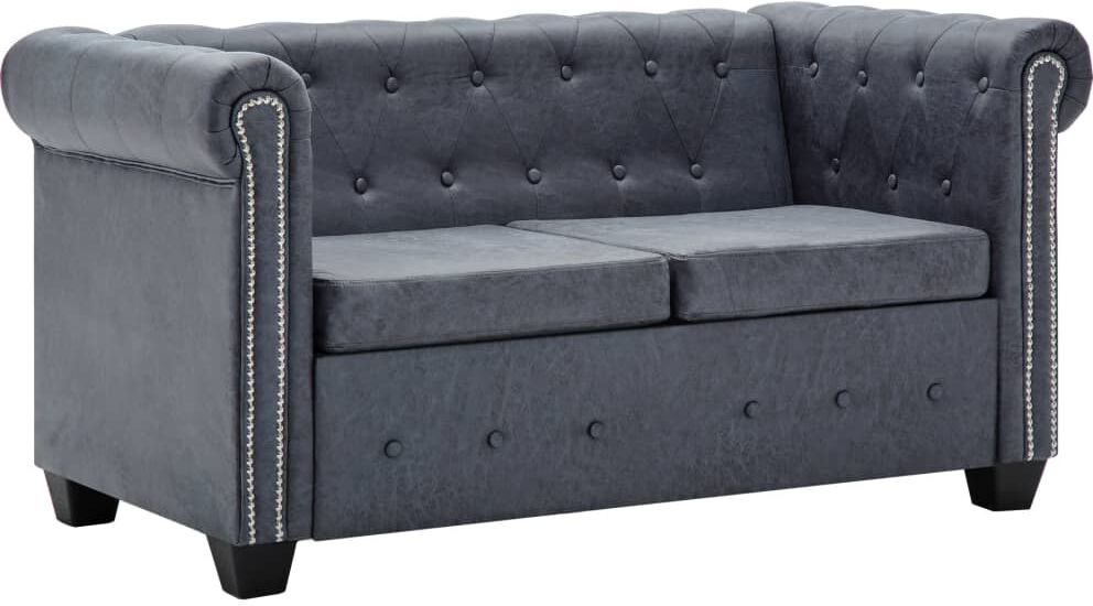 vidaXL Sofá Chesterfield de 2 plazas piel de ante artificial gris