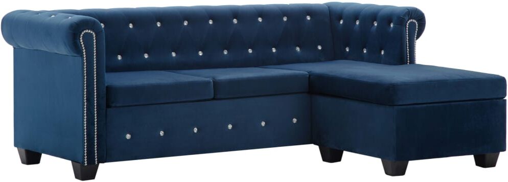 vidaXL Sofá chesterfield forma de L de terciopelo 199x142x72 cm azul