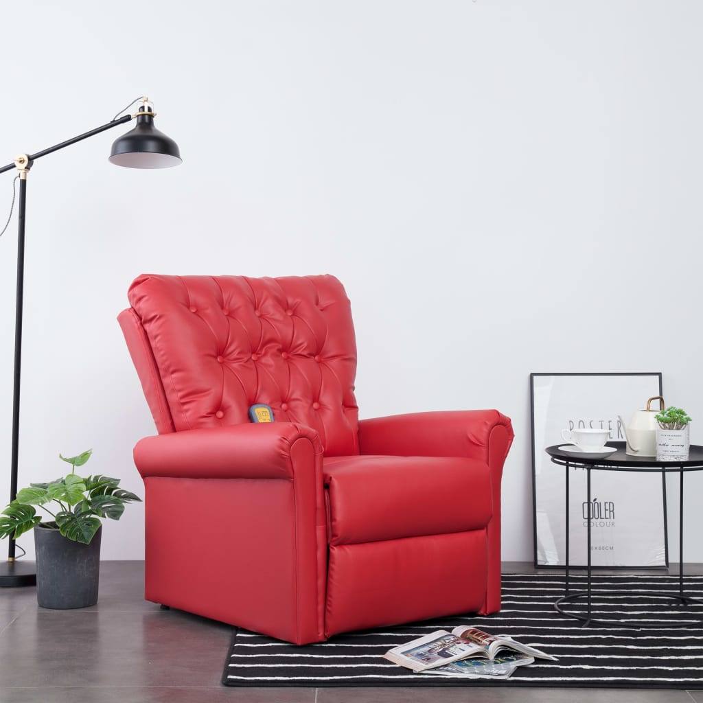 vidaXL Sillón de masaje reclinable de cuero artificial rojo