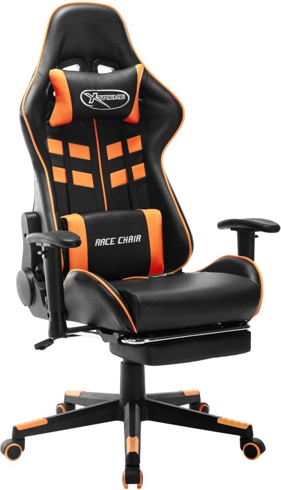 vidaXL Silla de gaming con reposapiés cuero sintético negro y naranja