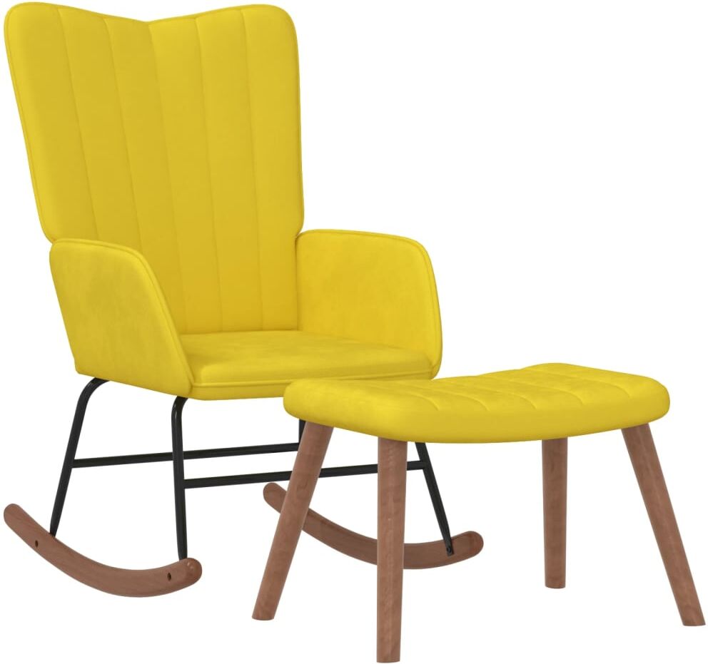 vidaXL Silla mecedora con reposapiés tela amarillo mostaza