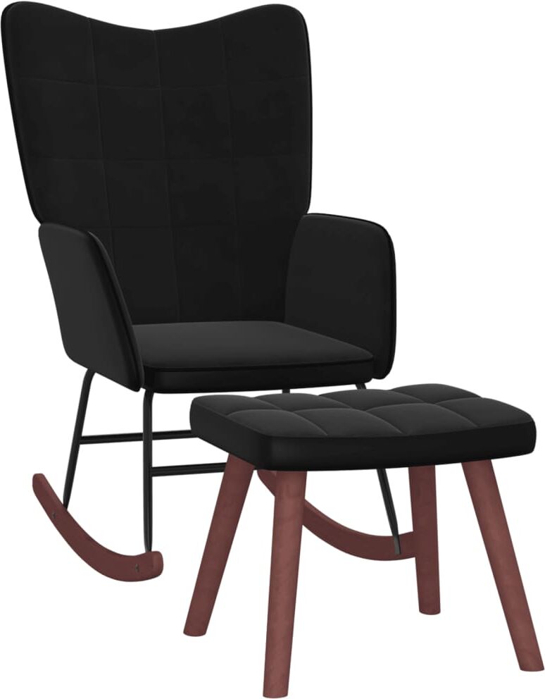 vidaXL Silla mecedora con reposapiés terciopelo y PVC negro