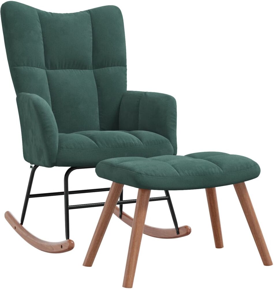 vidaXL Silla mecedora con reposapiés terciopelo verde oscuro