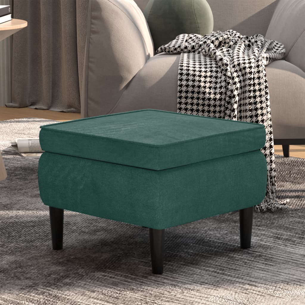 vidaXL Taburete con patas de madera terciopelo verde oscuro