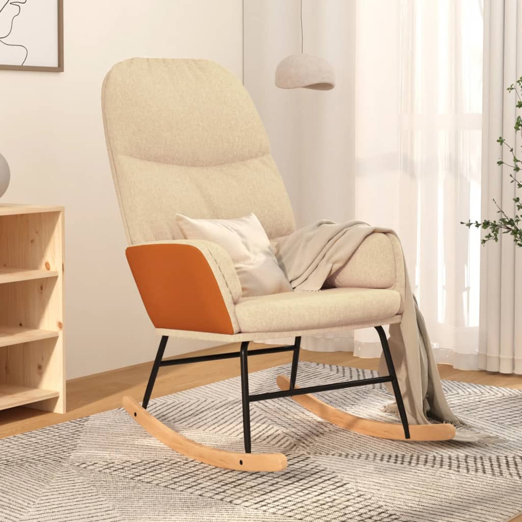 vidaXL Silla mecedora de tela blanco crema