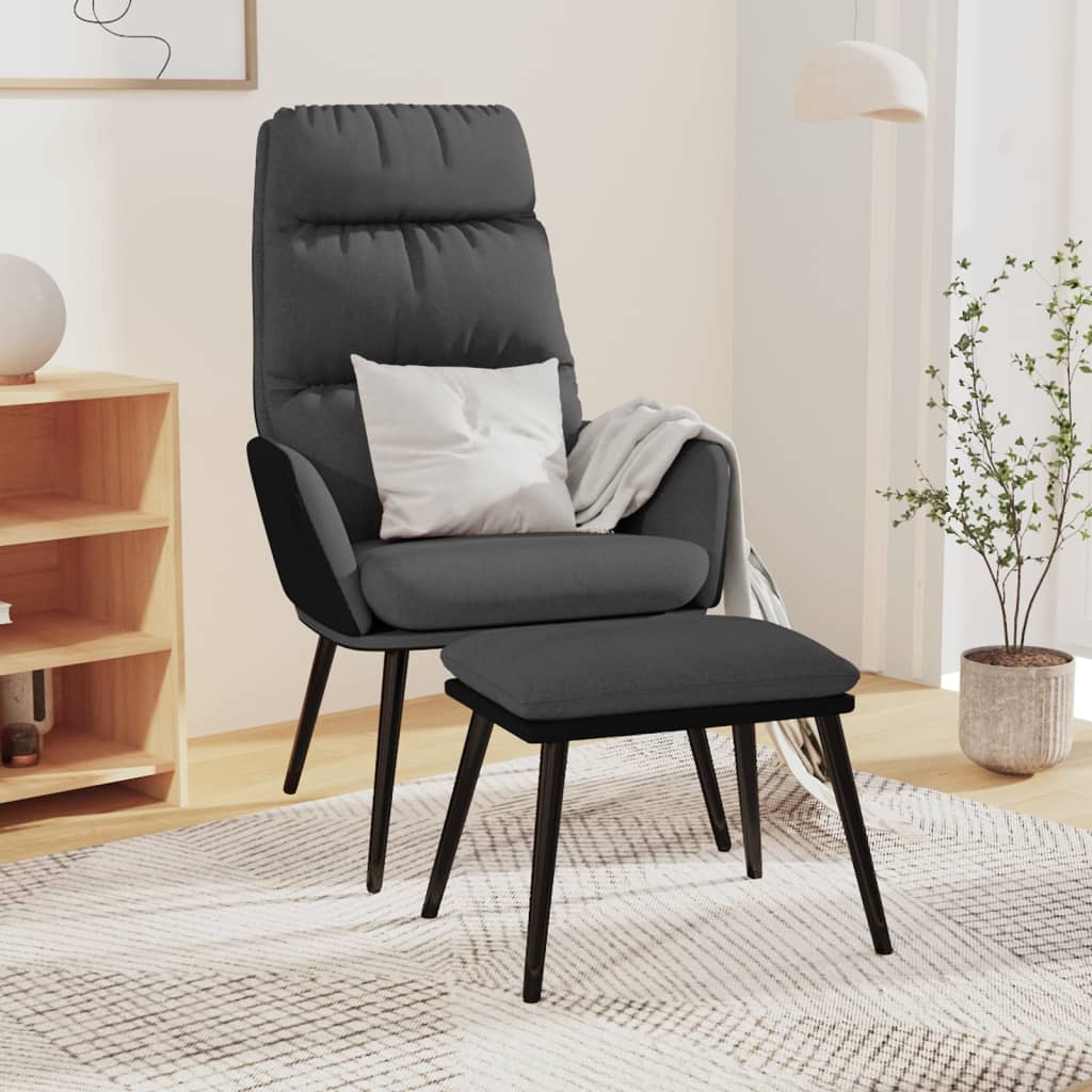 vidaXL Sillón de relax con taburete tela y piel sintética gris oscuro