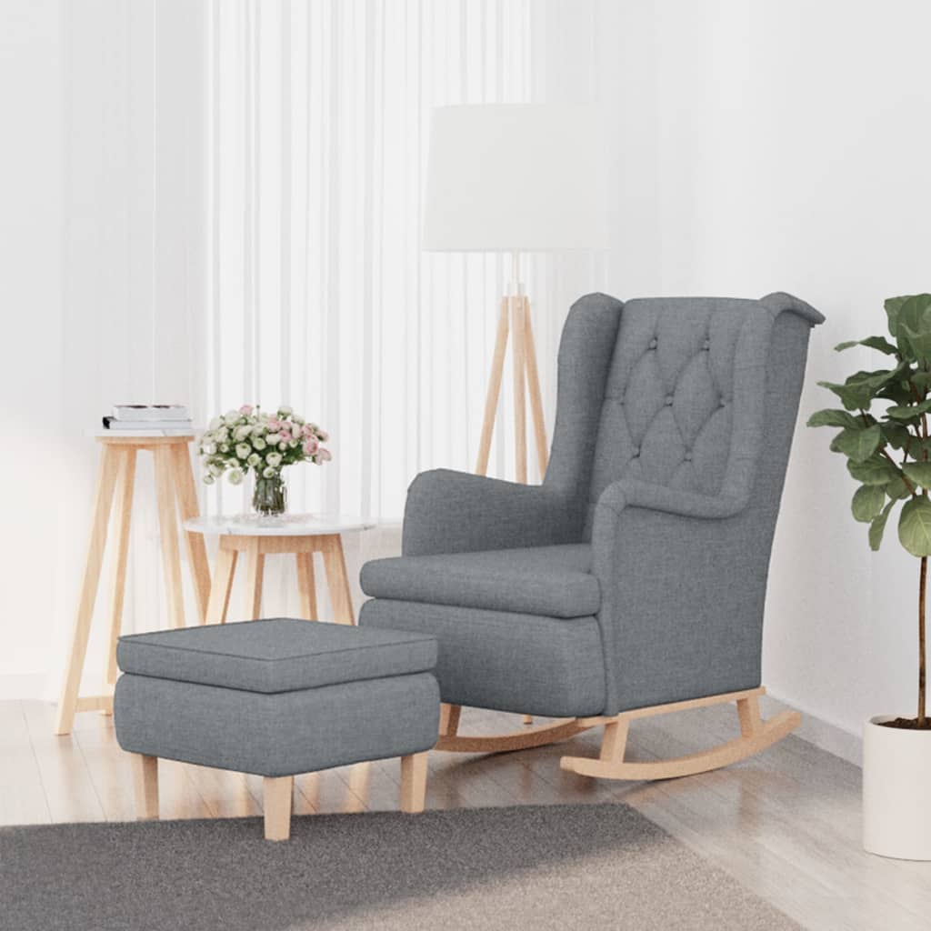 vidaXL Sillón con patas mecedoras y taburete de tela gris claro