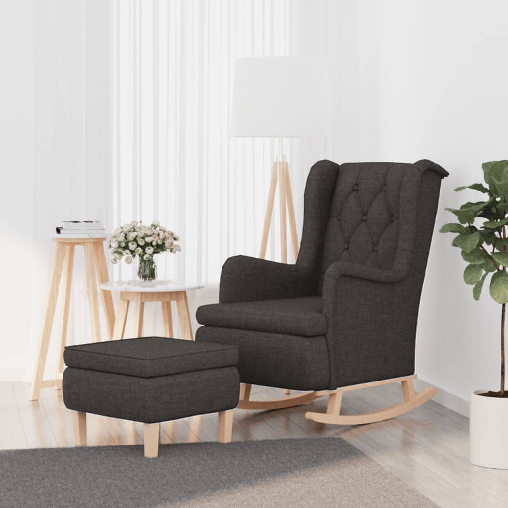 vidaXL Sillón con patas mecedoras y taburete de tela gris oscuro