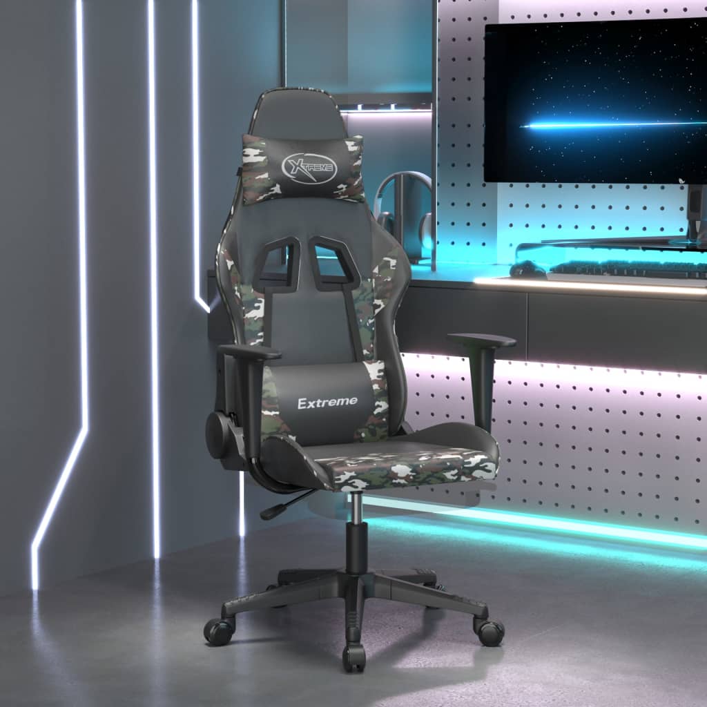 vidaXL Silla gaming con reposapiés cuero sintético negro camuflaje