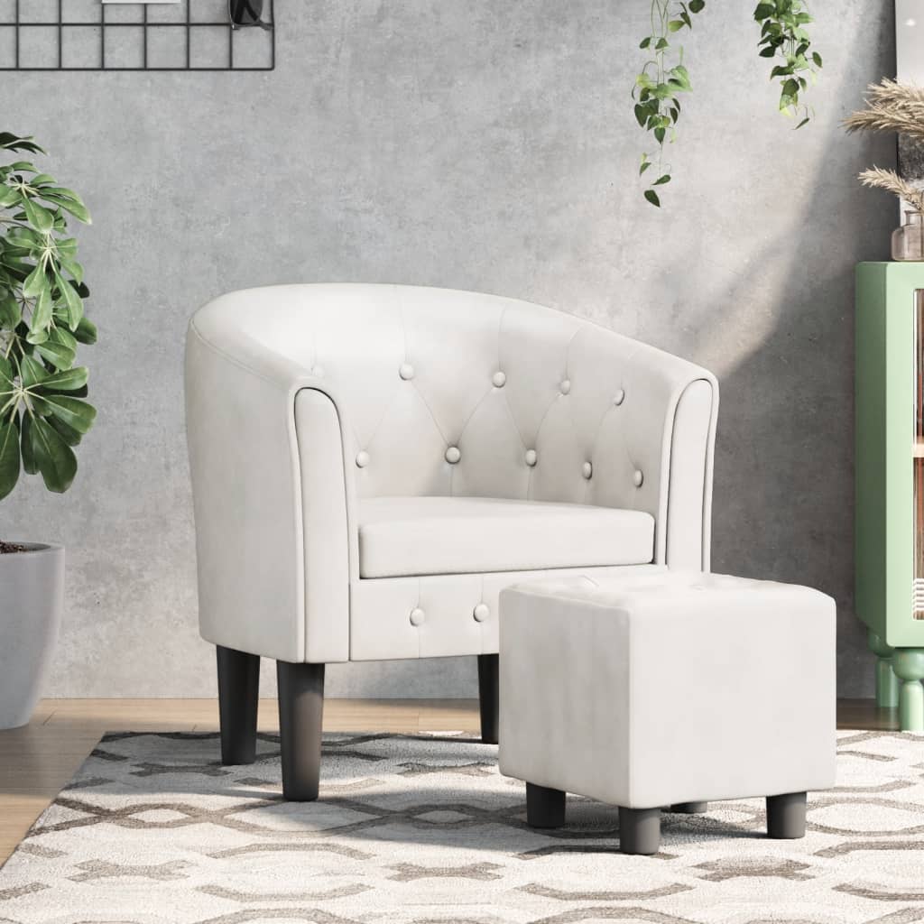 vidaXL Sillón con taburete cuero sintético blanco