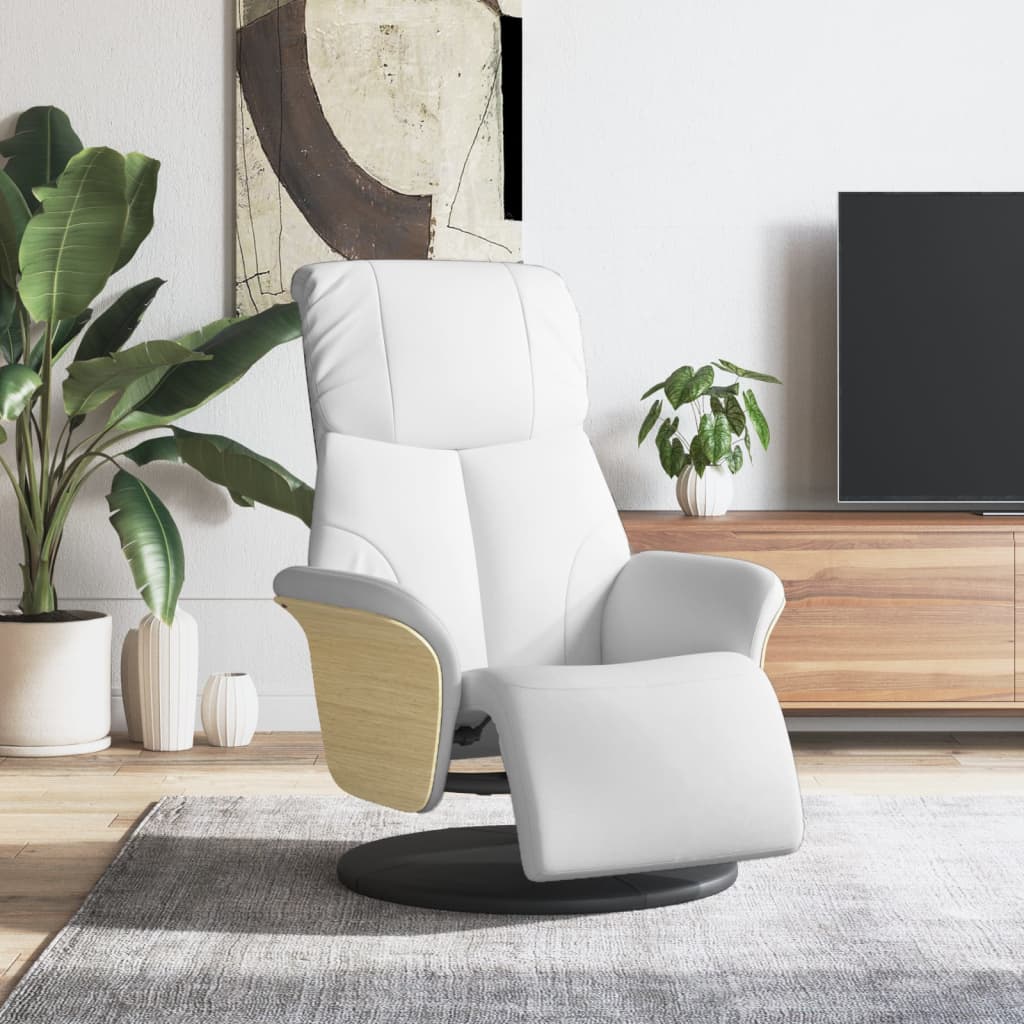 vidaXL Sillón reclinable con reposapiés cuero sintético blanco