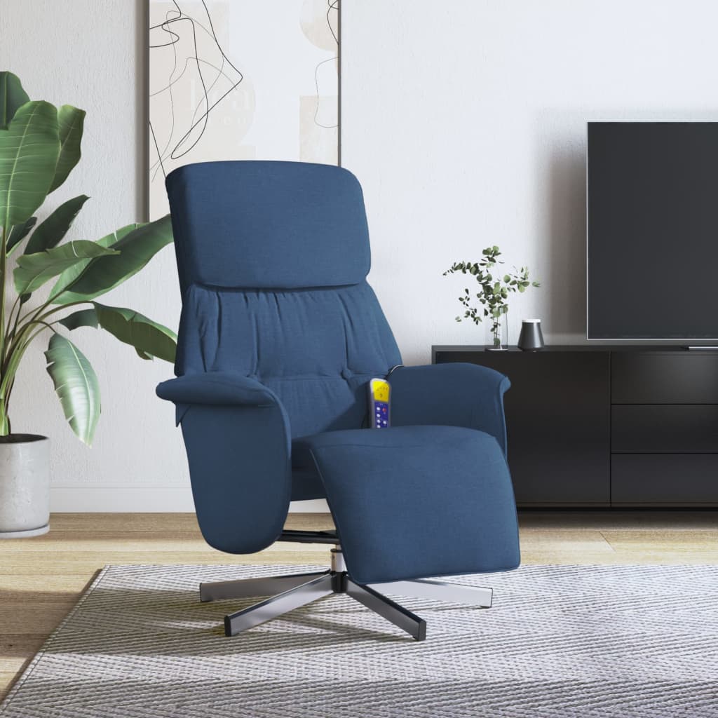 vidaXL Sillón reclinable de masaje con reposapiés tela azul