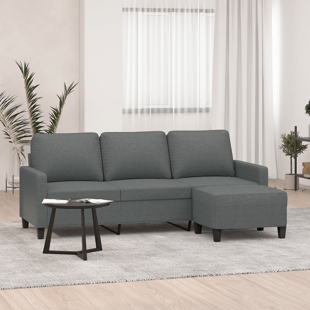 vidaXL Sofá de 3 plazas con taburete de tela gris oscuro 180 cm