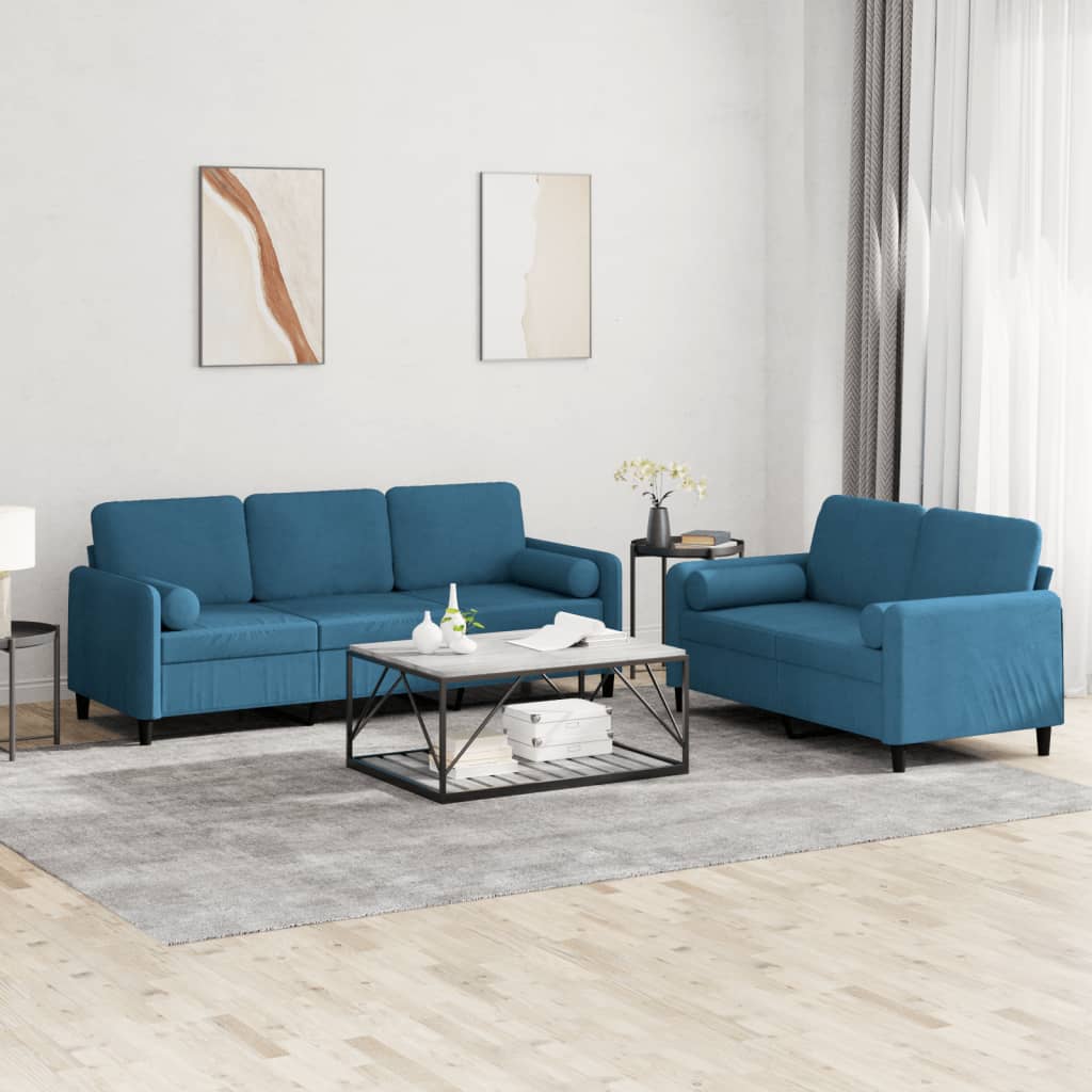vidaXL Juego de sofás con cojines 2 piezas terciopelo azul