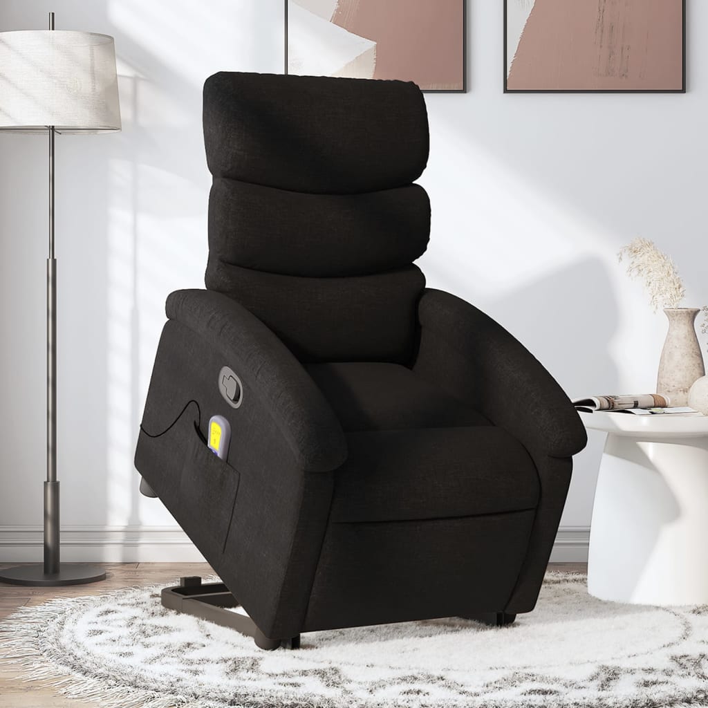 vidaXL Sillón reclinable de masaje elevable tela negro