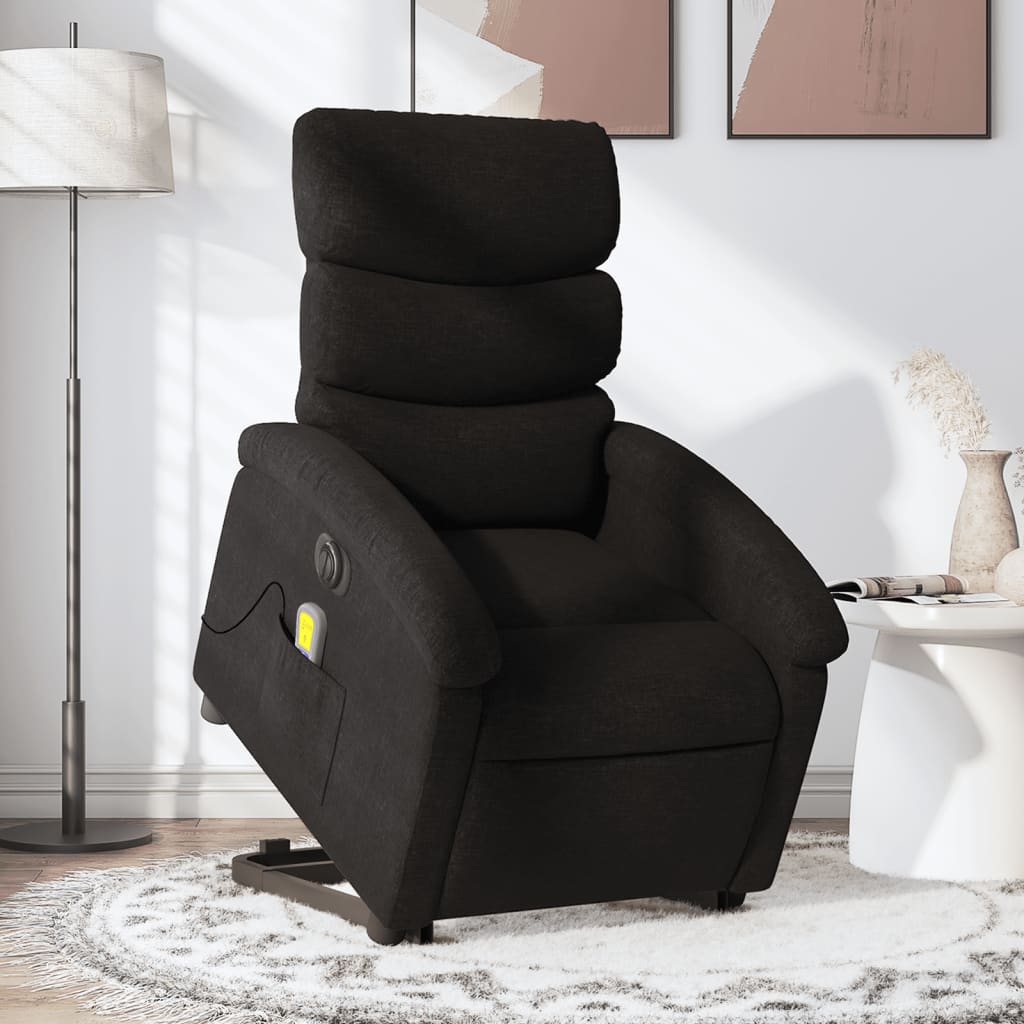 vidaXL Sillón de masaje eléctrico reclinable elevable tela negro