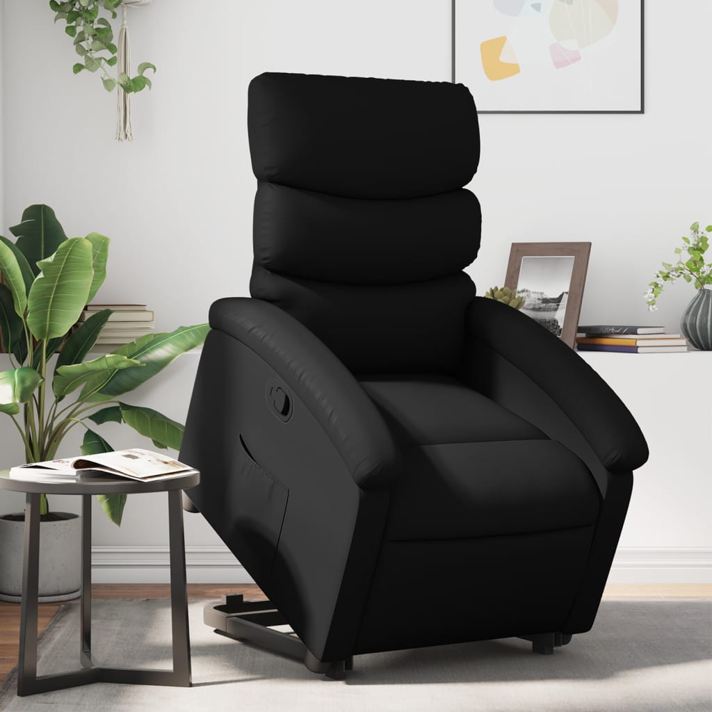 vidaXL Sillón reclinable elevable cuero artificial negro