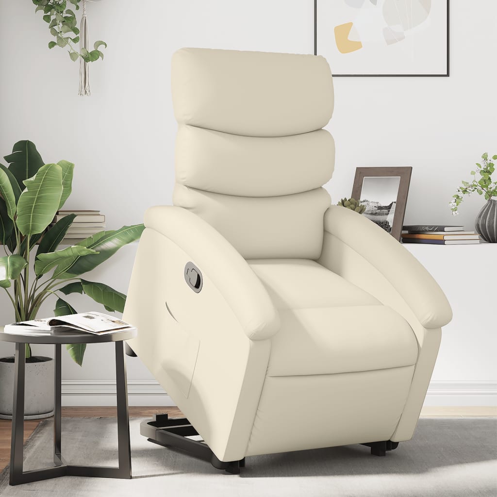 vidaXL Sillón reclinable elevable cuero artificial color crema