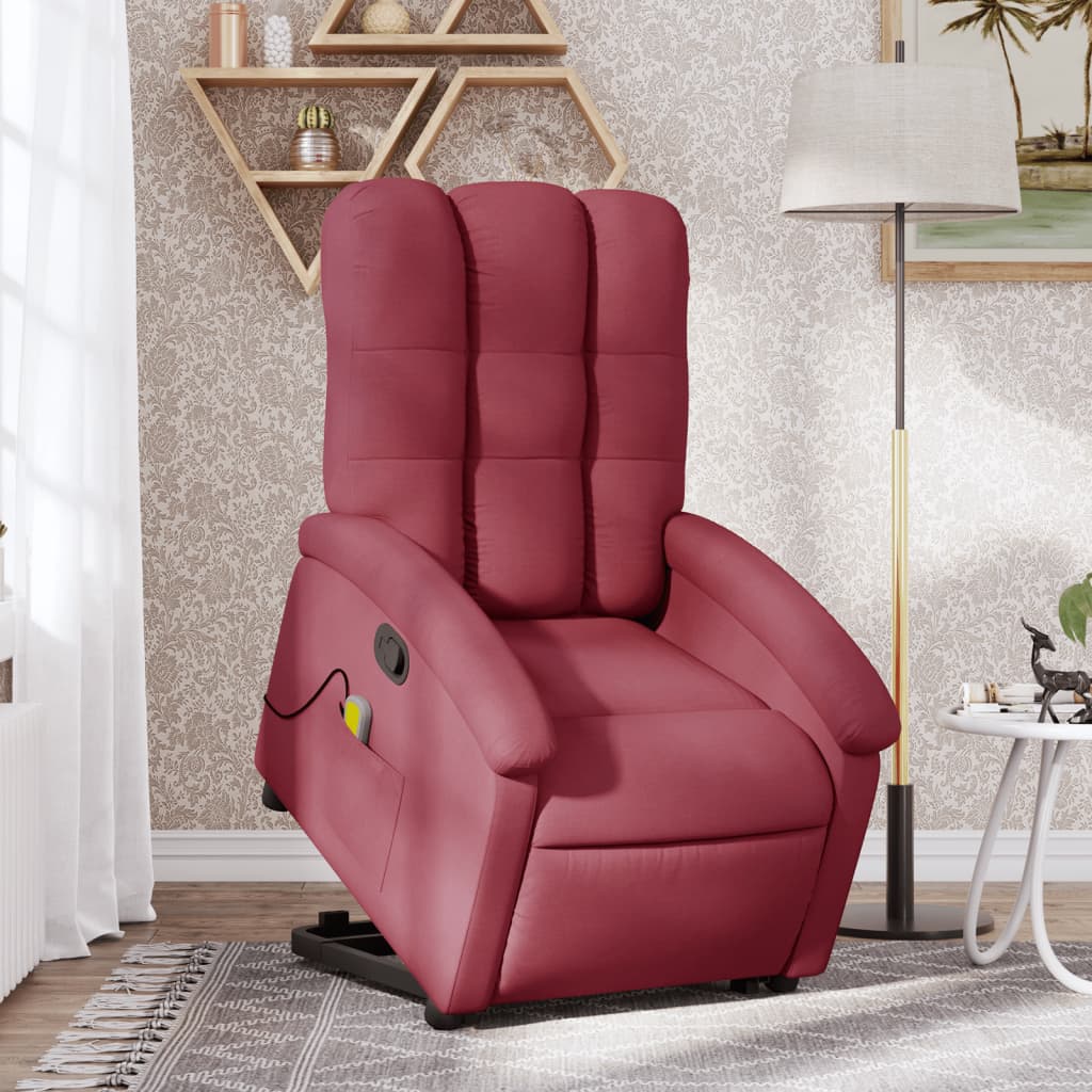 vidaXL Sillón reclinable de masaje elevable tela rojo tinto