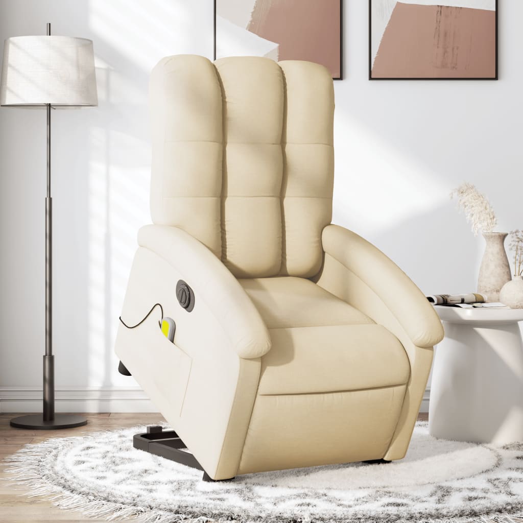 vidaXL Sillón de masaje eléctrico reclinable elevable tela crema