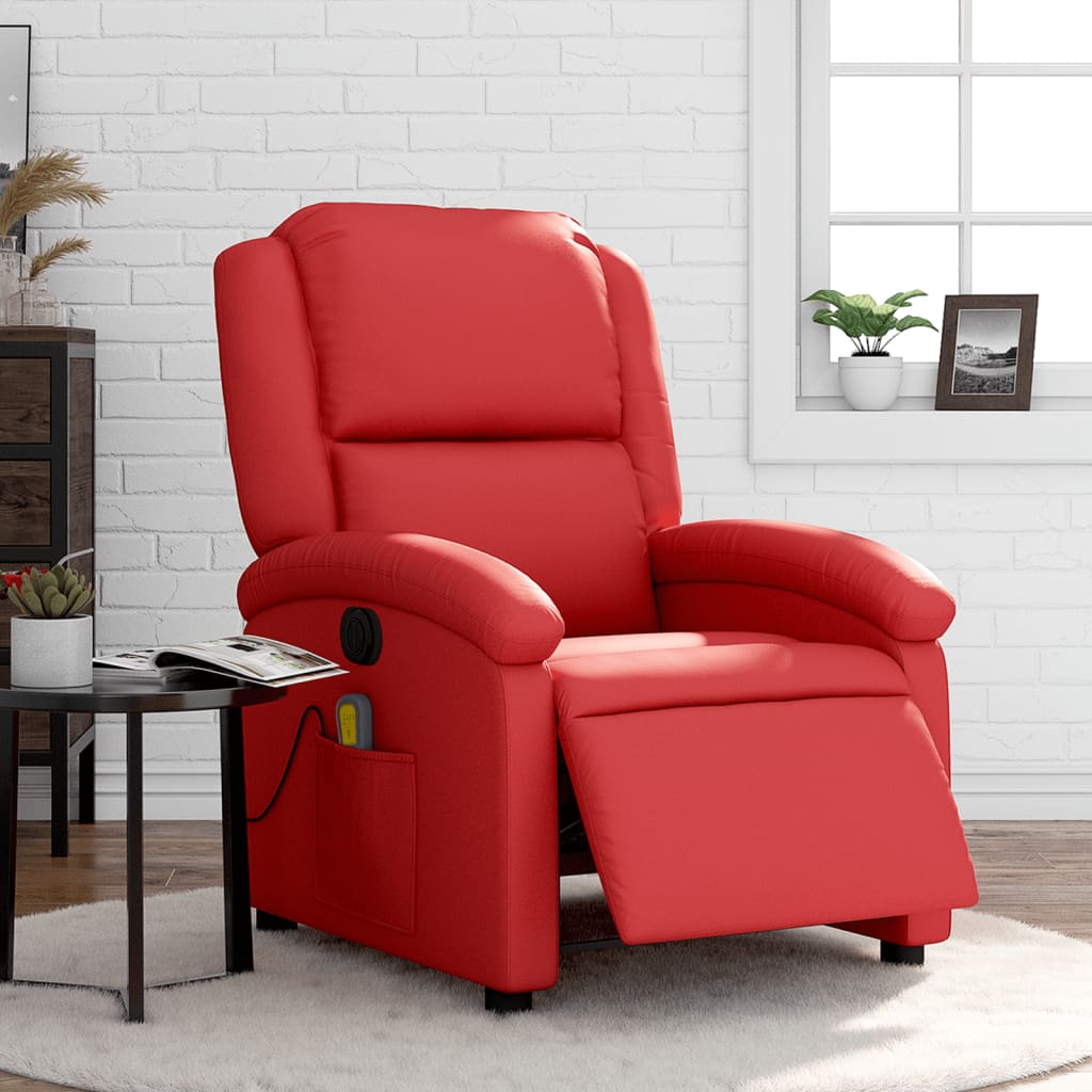 vidaXL Sillón de masaje reclinable eléctrico de cuero artificial rojo