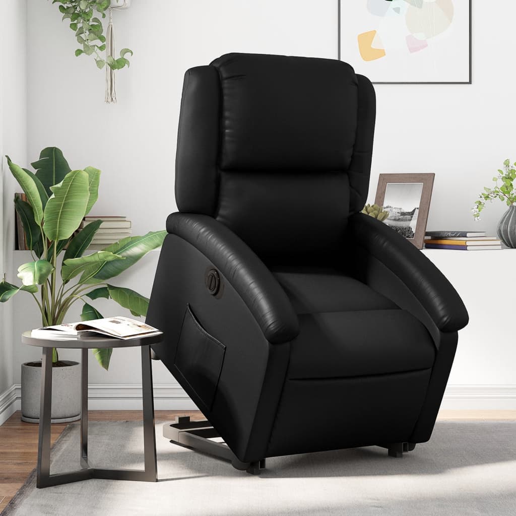 vidaXL Sillón reclinable elevable eléctrico de cuero sintético negro