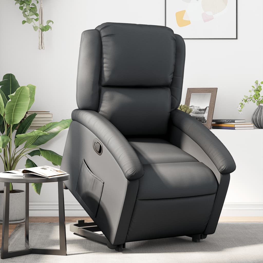 vidaXL Sillón reclinable elevable cuero auténtico negro