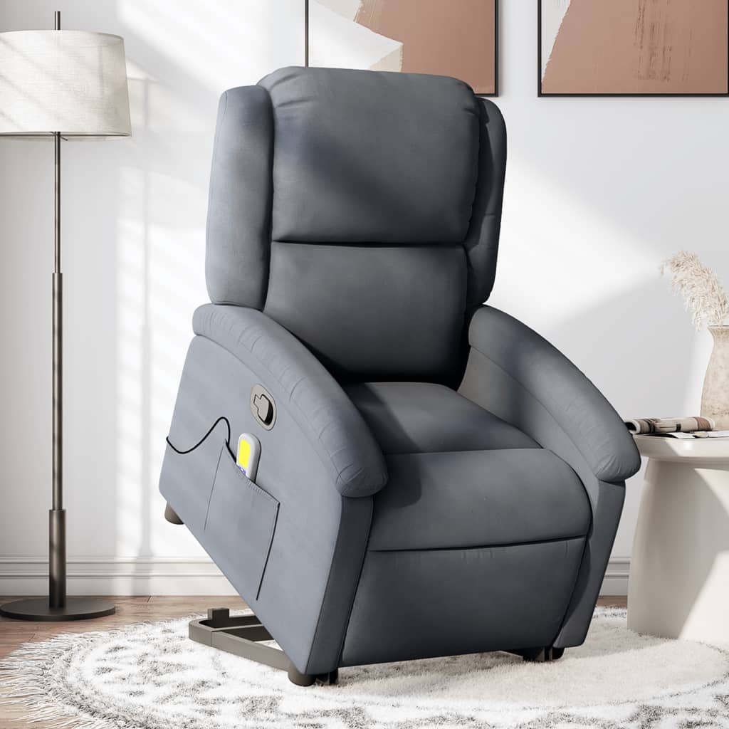 vidaXL Sillón reclinable de masaje elevable terciopelo gris oscuro