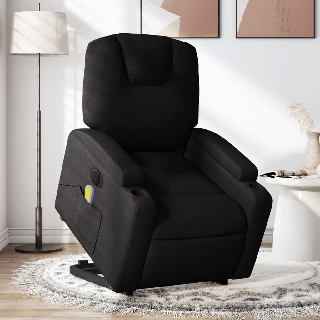 vidaXL Sillón de masaje eléctrico reclinable elevable tela negro