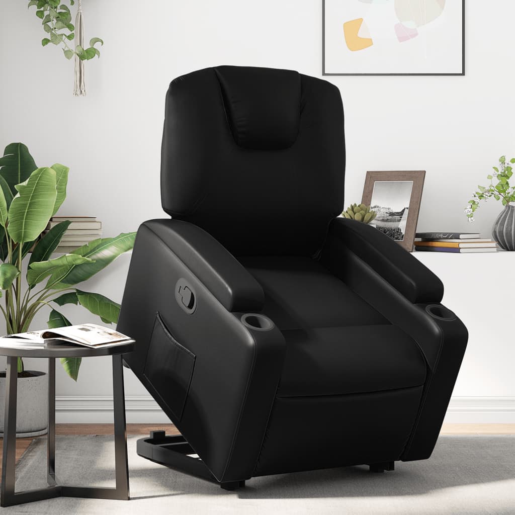 vidaXL Sillón reclinable elevable cuero artificial negro