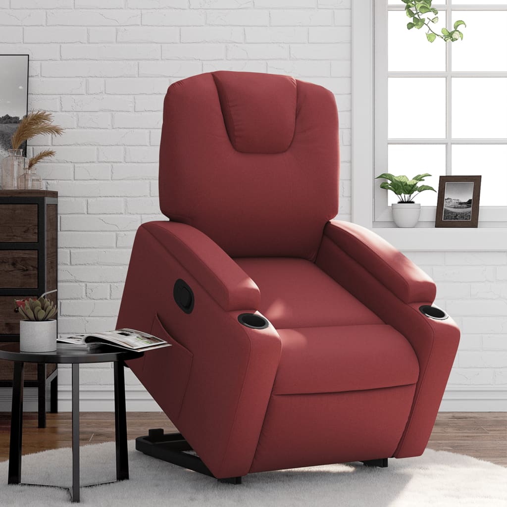 vidaXL Sillón reclinable elevable cuero artificial rojo tinto