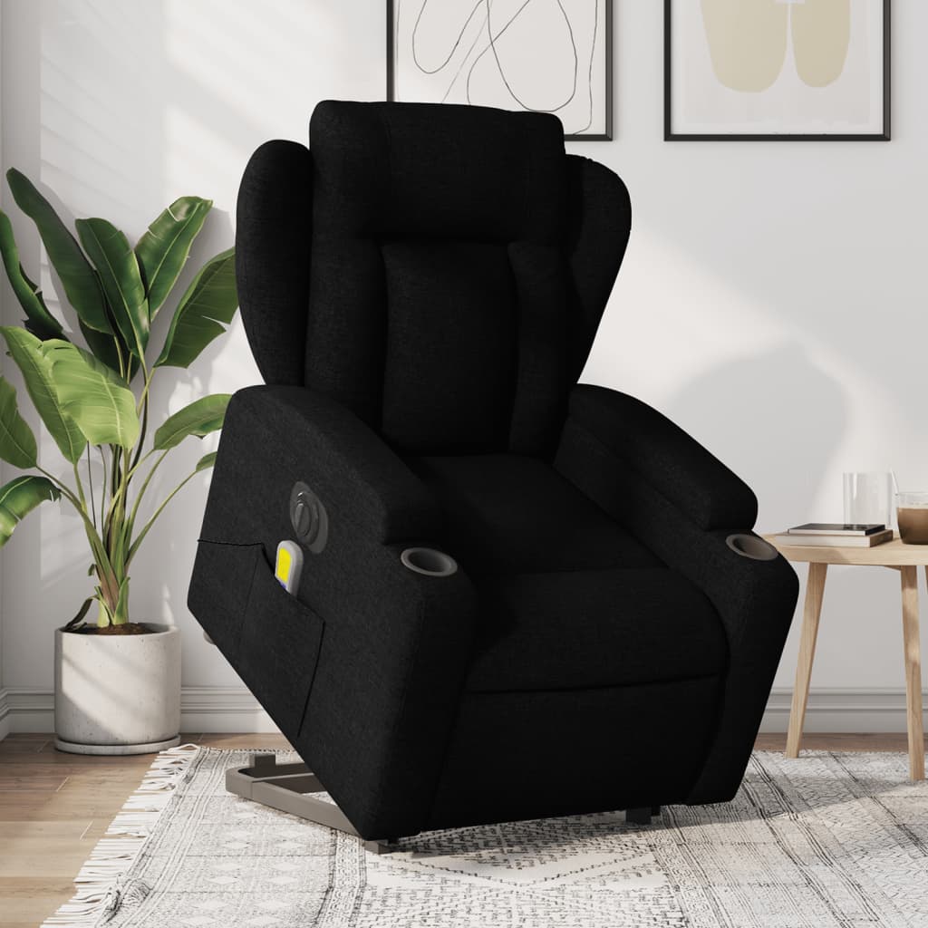 vidaXL Sillón de masaje eléctrico reclinable elevable tela negro