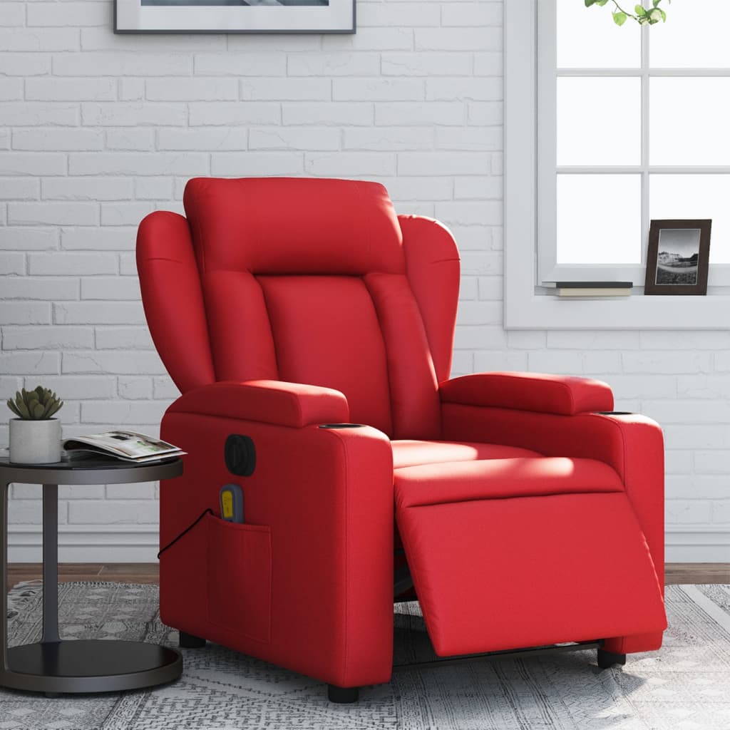 vidaXL Sillón de masaje reclinable eléctrico de cuero artificial rojo