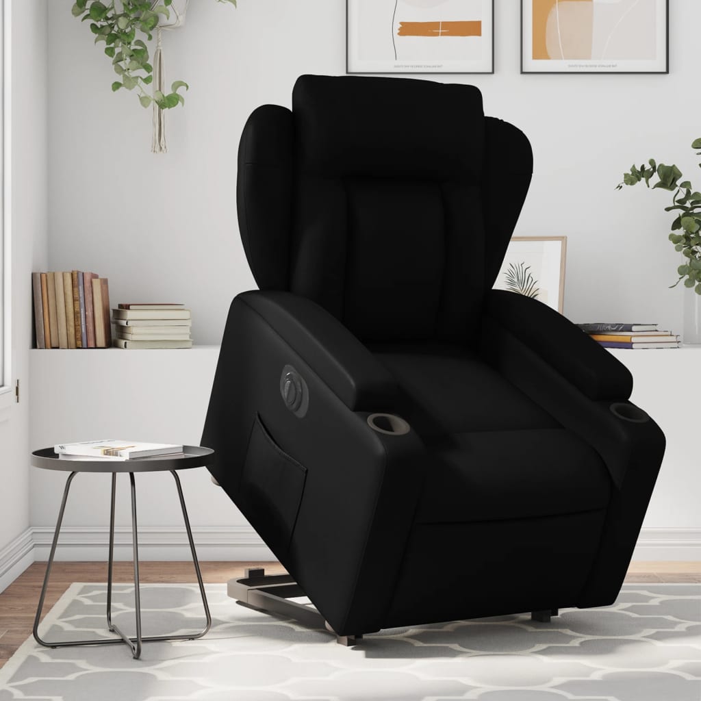 vidaXL Sillón reclinable y elevable eléctrico cuero sintético negro