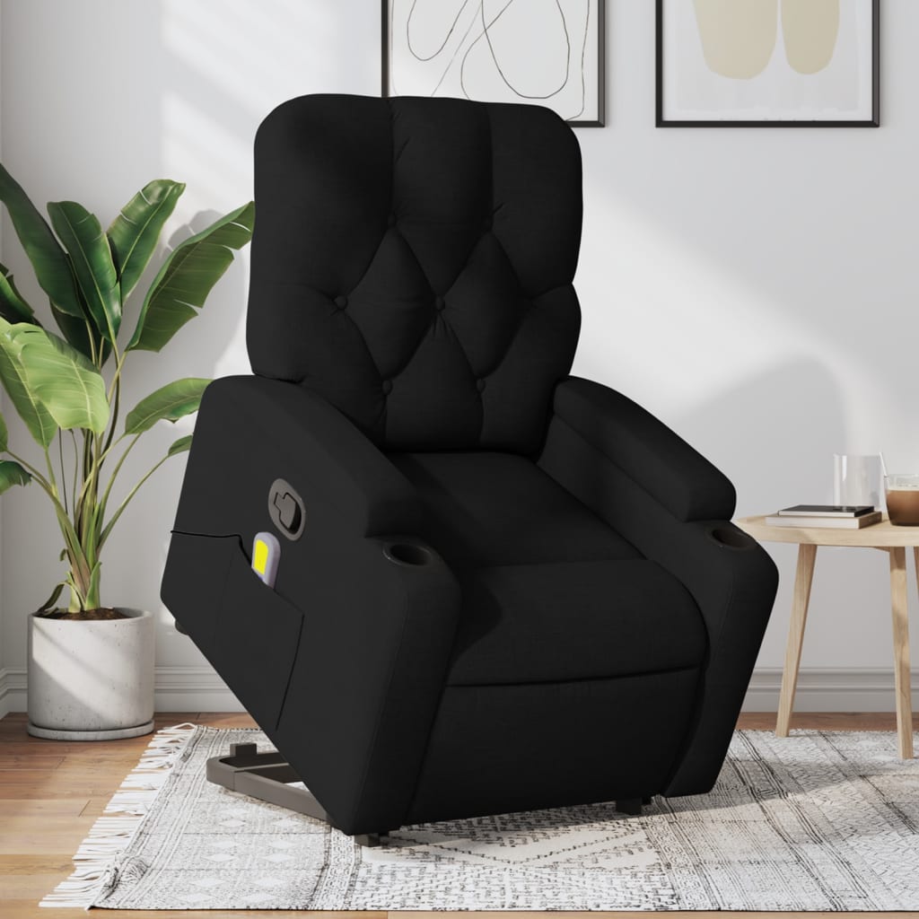 vidaXL Sillón reclinable de masaje elevable tela negro