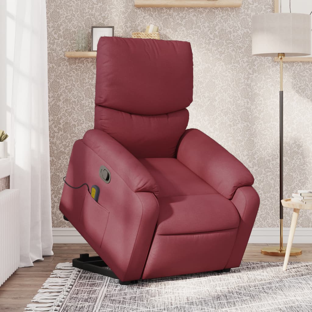 vidaXL Sillón reclinable de masaje elevable tela rojo tinto