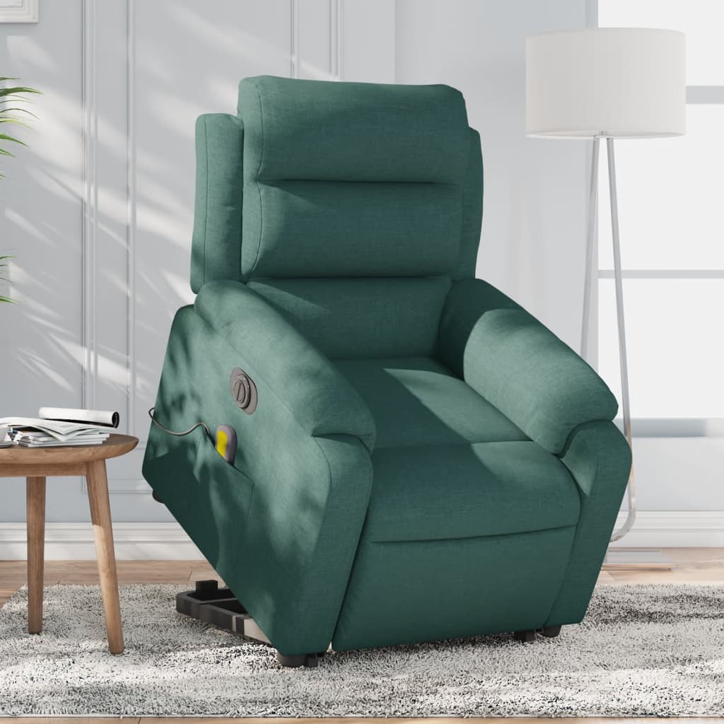 vidaXL Sillón masaje eléctrico reclinable elevable tela verde oscuro