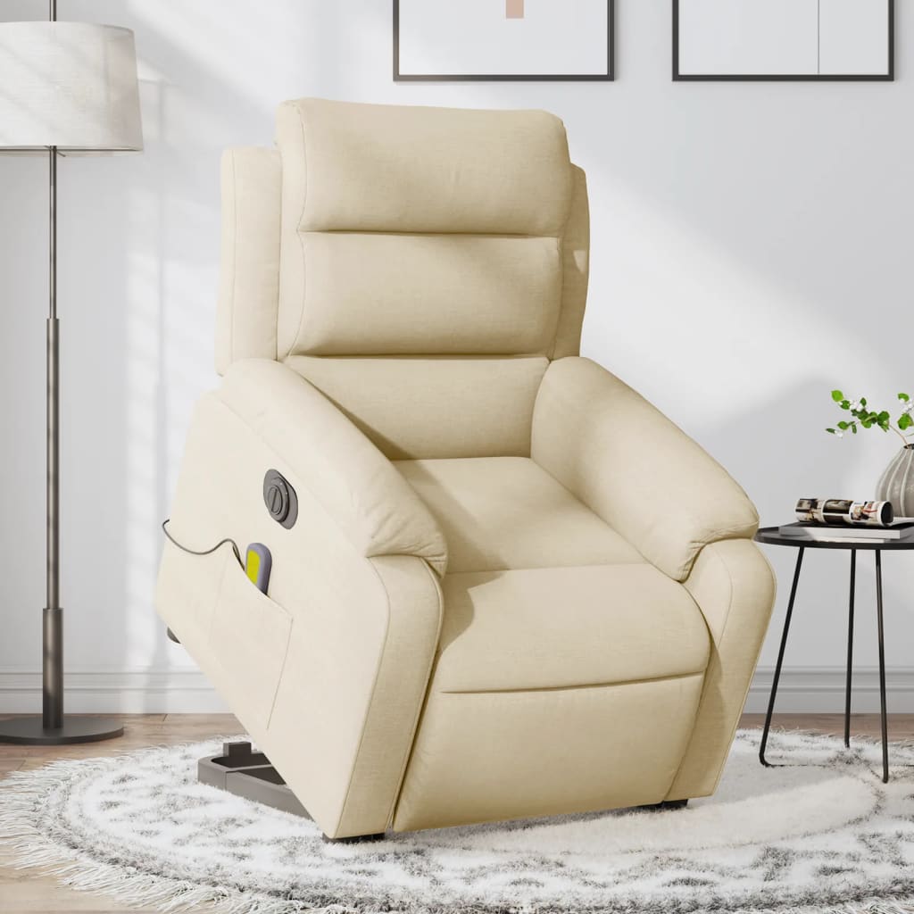 vidaXL Sillón de masaje eléctrico reclinable elevable tela crema