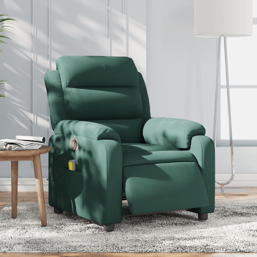 vidaXL Sillón reclinable de masaje eléctrico terciopelo verde oscuro