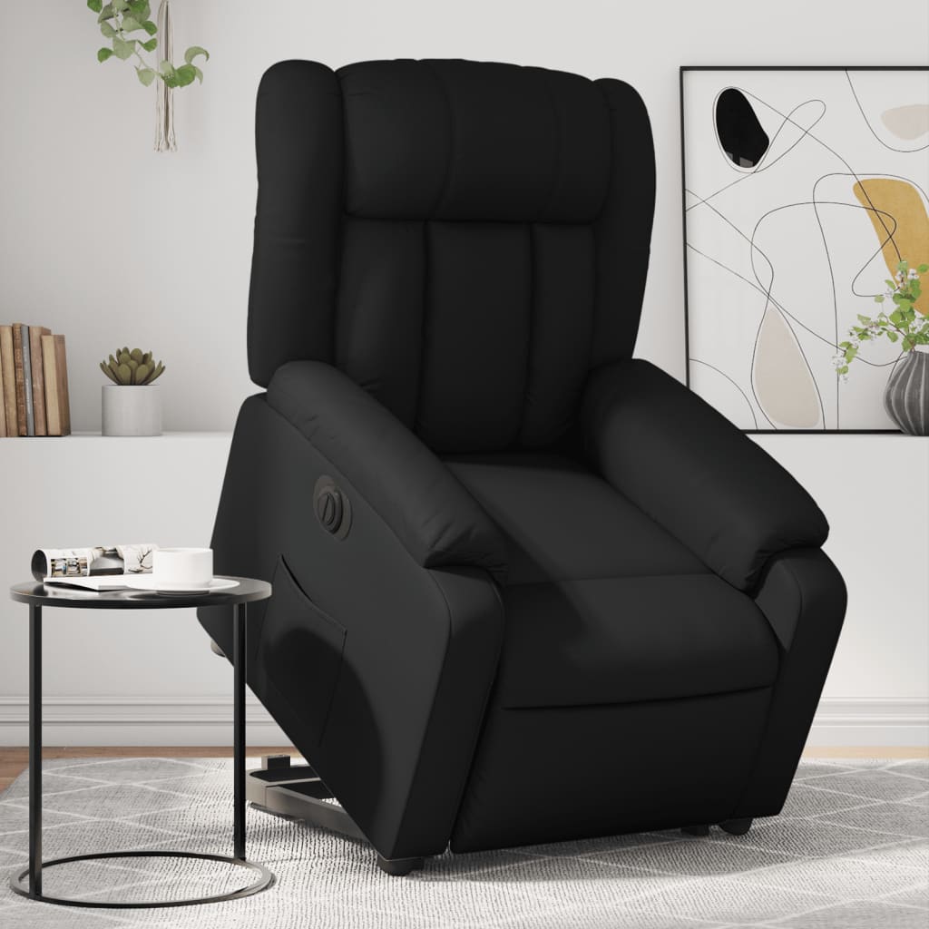 vidaXL Sillón reclinable elevable eléctrico de cuero sintético negro