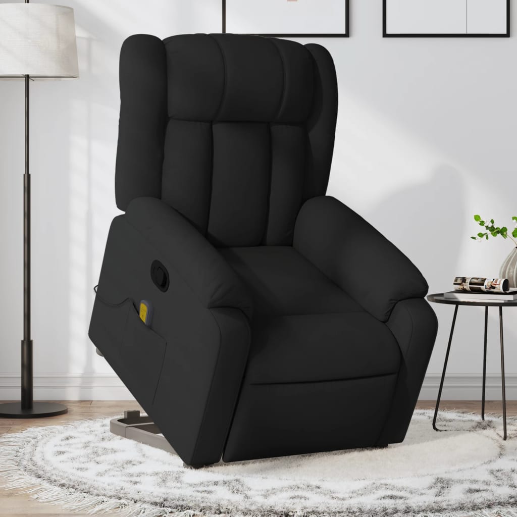 vidaXL Sillón reclinable de masaje elevable tela negro