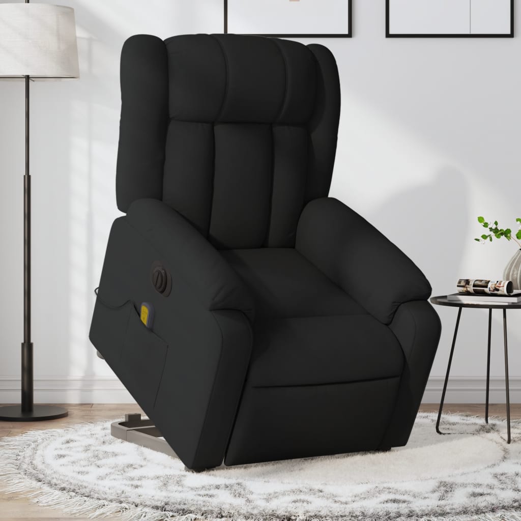 vidaXL Sillón de masaje eléctrico reclinable elevable tela negro