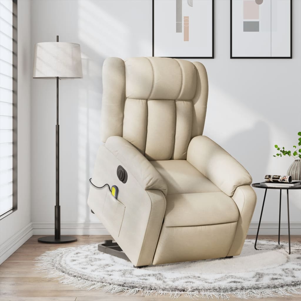 vidaXL Sillón de masaje eléctrico reclinable elevable tela crema