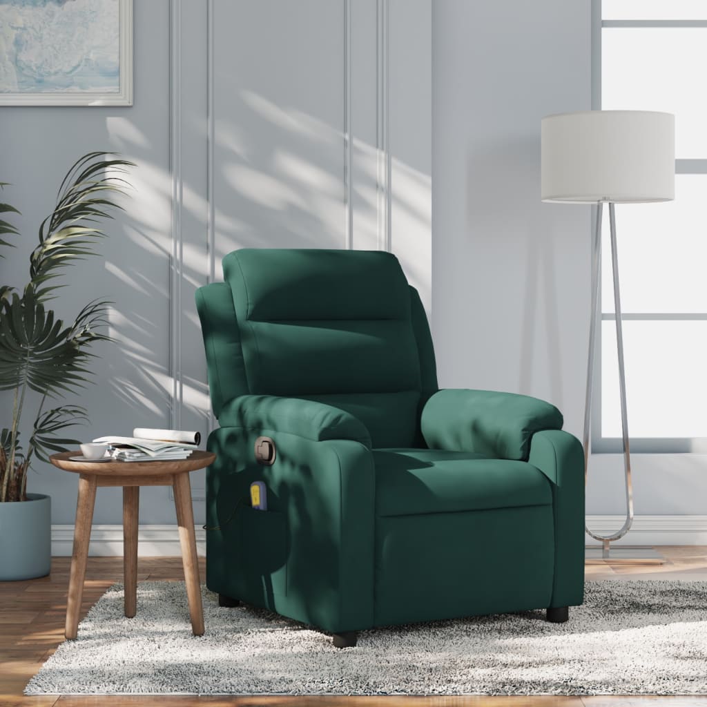 vidaXL Sillón de masaje reclinable de terciopelo verde oscuro