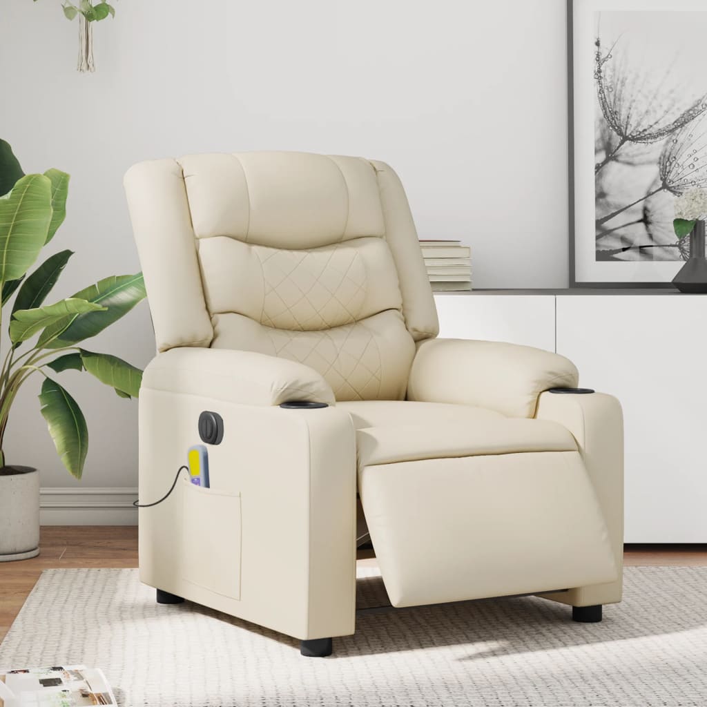 vidaXL Sillón de masaje reclinable eléctrico cuero sintético crema