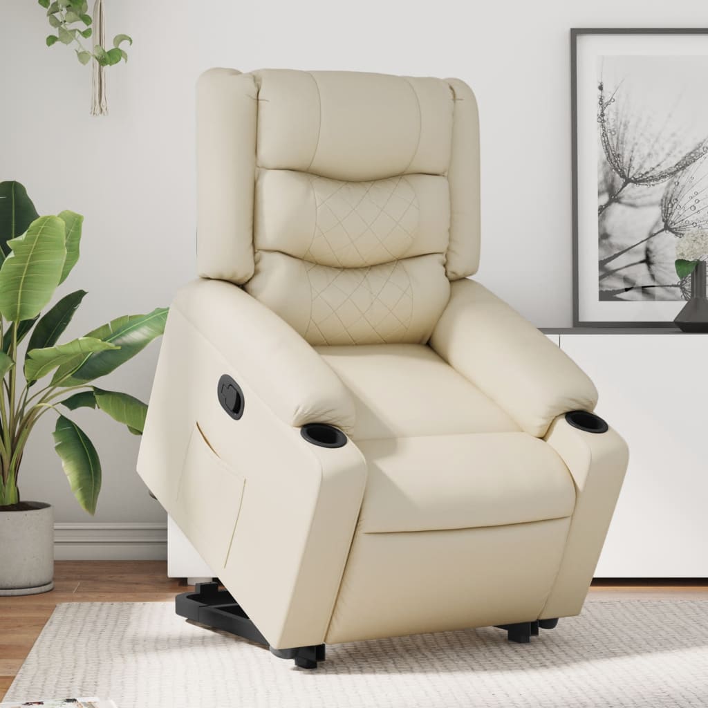 vidaXL Sillón reclinable elevable cuero artificial color crema