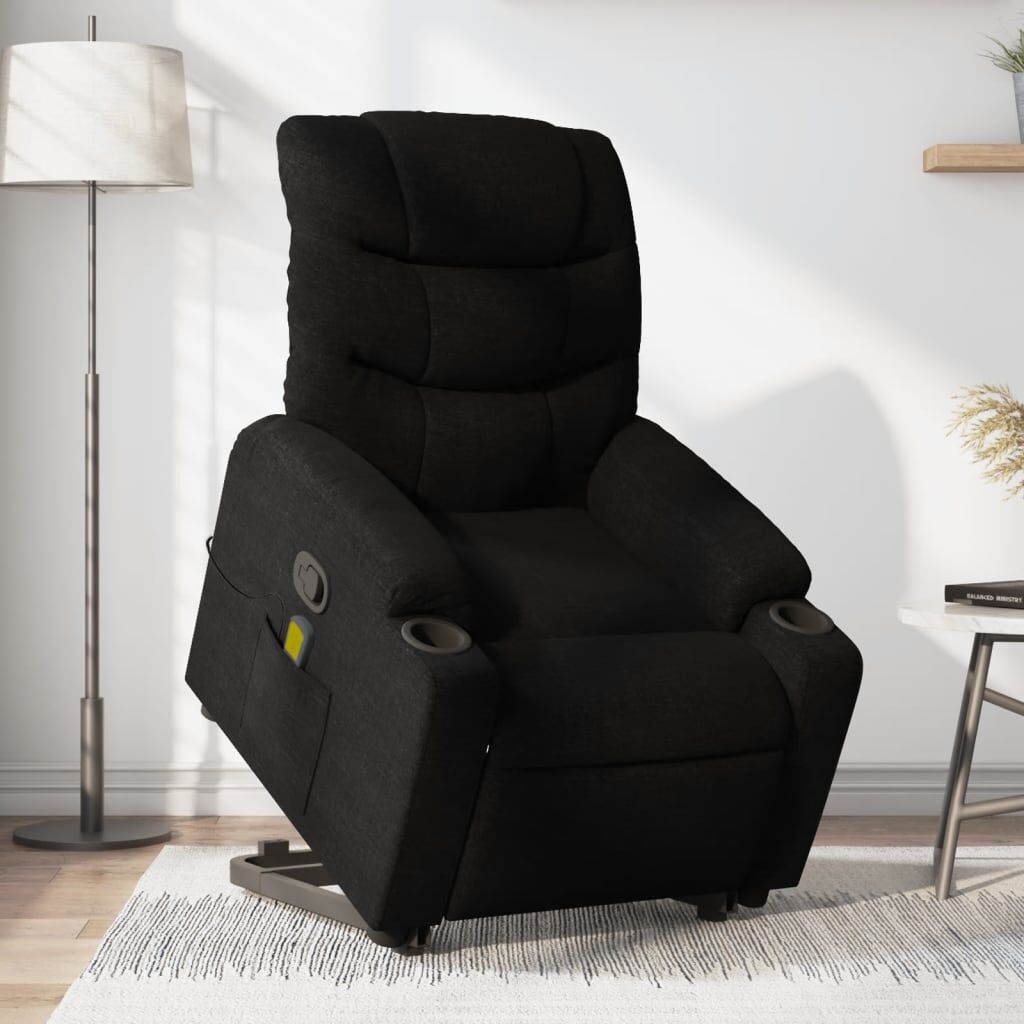 vidaXL Sillón reclinable de masaje elevable tela negro